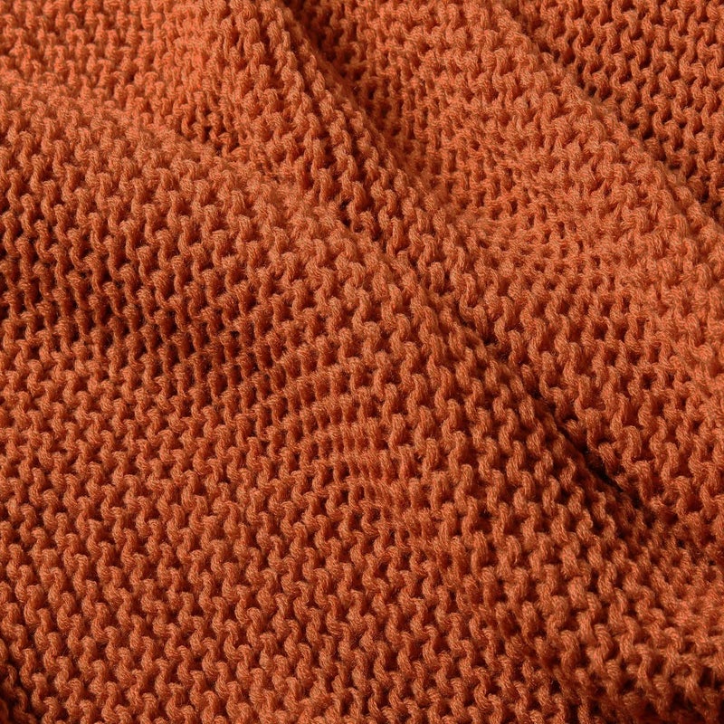 TREELY Knitted Throw Blanket Rust Orange Knit Throw Blanket for Couch Sofa Beach Chair, 50" x 60" - Image 3